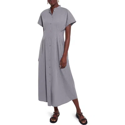 Misook Button-up Cotton Midi Dress In Blue