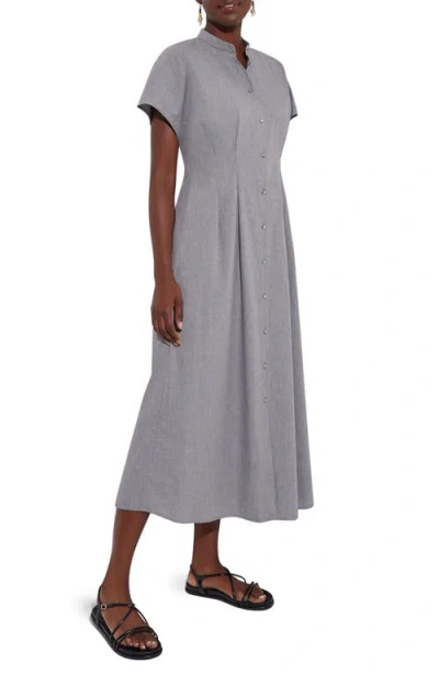 Misook Button-up Cotton Midi Dress In Blue