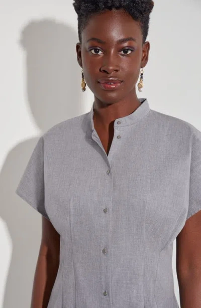 Misook Button-up Cotton Midi Dress In Blue