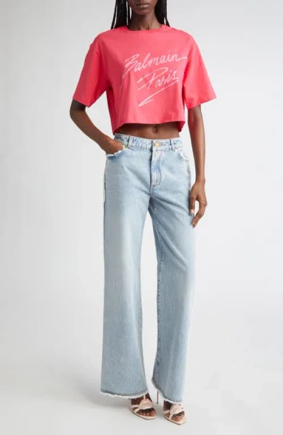 Balmain Baseball Logo Crop Graphic T-shirt