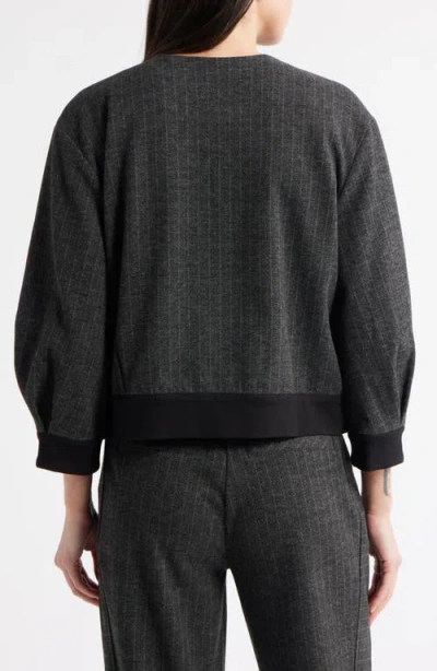 Wit & Wisdom Barrel Sleeve Herringbone Crop Jacket In Gray