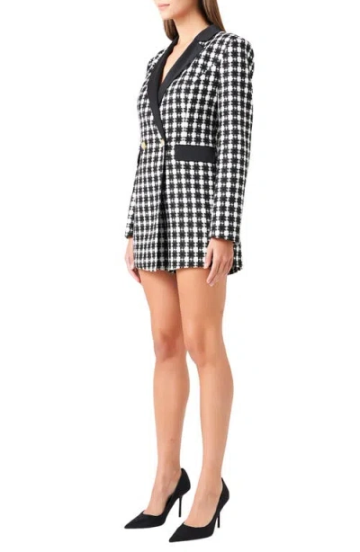 Endless Rose Houndstooth Double Breasted Long Sleeve Blazer Romper
