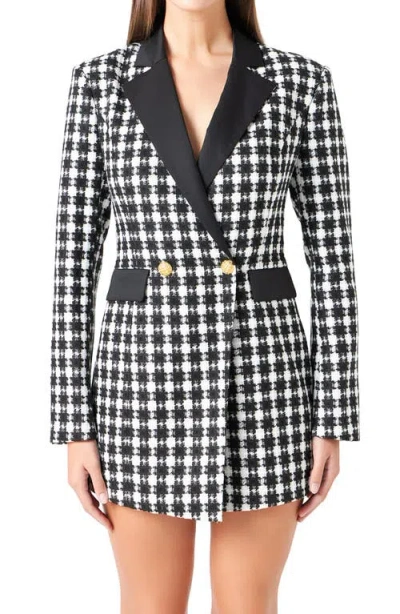 Endless Rose Houndstooth Double Breasted Long Sleeve Blazer Romper