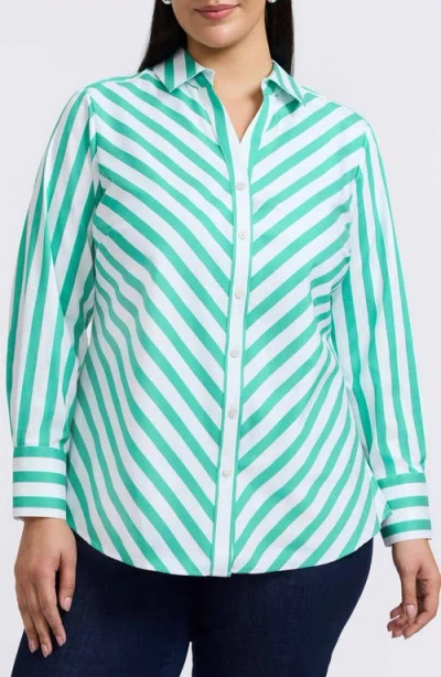 Foxcroft Mary Stripe Long Sleeve Cotton Sateen Button-up Shirt In Multi