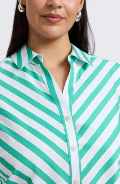 Foxcroft Mary Stripe Long Sleeve Cotton Sateen Button-up Shirt In Multi