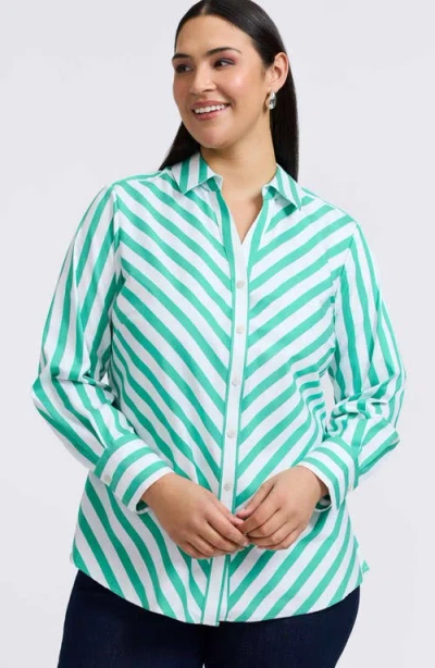Foxcroft Mary Stripe Long Sleeve Cotton Sateen Button-up Shirt In Multi