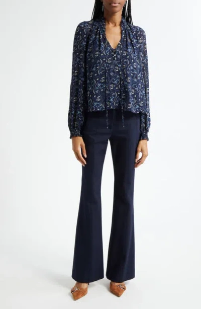 Veronica Beard Hickory Floral Paisley Top In Blue