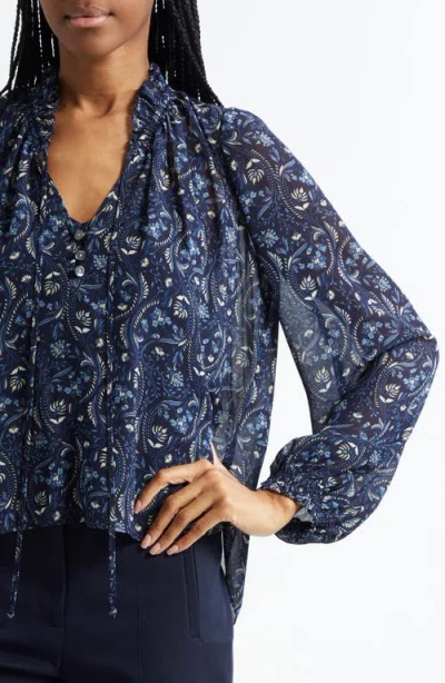Veronica Beard Hickory Floral Paisley Top In Blue