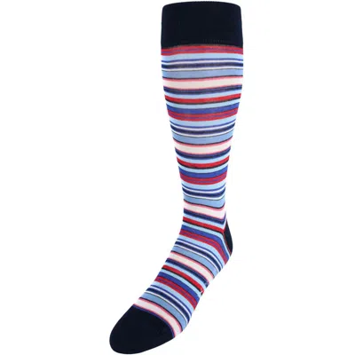 Trafalgar Brady Multi Stripe Mid-calf Mercerized Cotton Socks In Blue