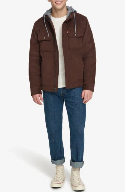 Levi's Hooded Corduroy Jacket In Brown