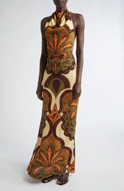 Johanna Ortiz Finding Peace Silk Halter Maxi Dress In Multi