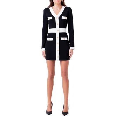 Endless Rose Contrast Trim Long Sleeve Rib Minidress