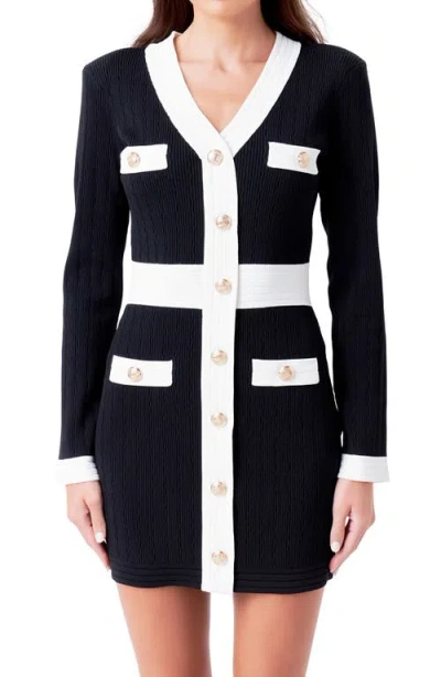 Endless Rose Contrast Trim Long Sleeve Rib Minidress