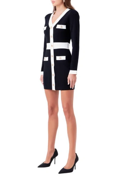 Endless Rose Contrast Trim Long Sleeve Rib Minidress