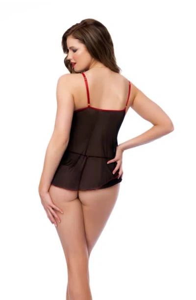 Mapalé Mapale Embroidered Heart Babydoll Chemise & G-string Set