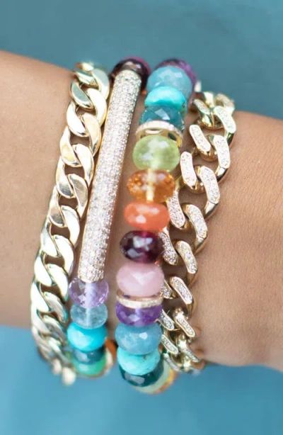 Sheryl Lowe 14k Rainbow Mix 10mm Bead Bracelet With 3 Diamond Rondelles