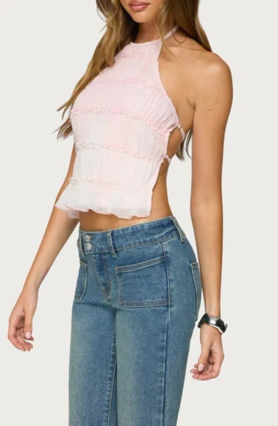 Edikted Amit Tiered Chiffon Halter Top In Light/pink, Women's At Urban Outfitters