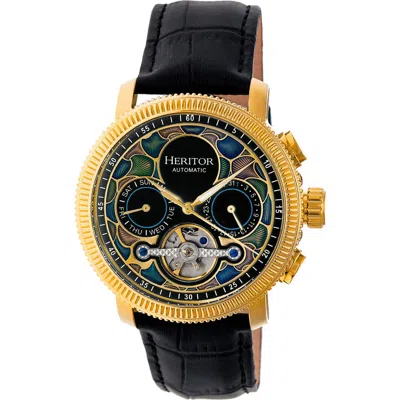 Heritor Automatic Semi-skeleton Leather-band Watch