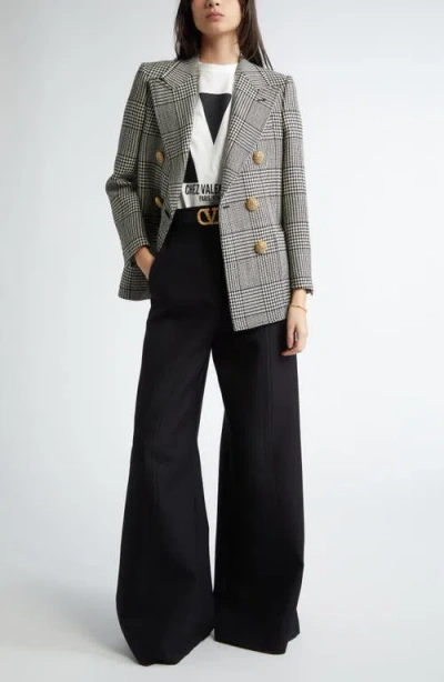 Valentino Garavani Glen Plaid Double Breasted Wool Blazer