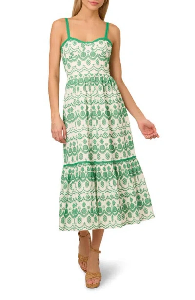Adrianna Papell Embroidered Cotton Eyelet Midi Sundress In Multi