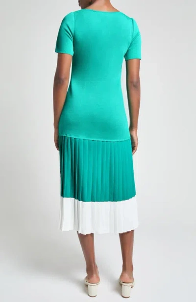 Ming Wang Modern Fit Mixed Media Pleated Midi Dress