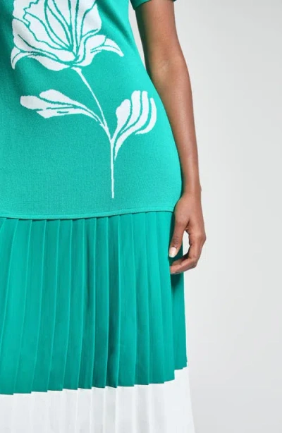 Ming Wang Modern Fit Mixed Media Pleated Midi Dress
