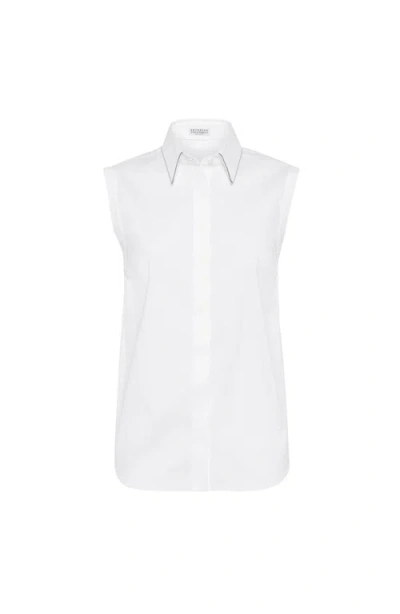 Brunello Cucinelli Stretch-cotton Poplin Monili Shirt In White