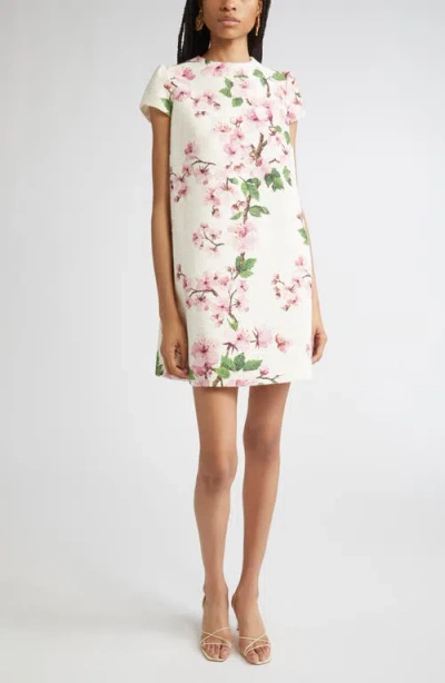 Oscar De La Renta Cherry Blossom Cap Sleeve Shift Dress