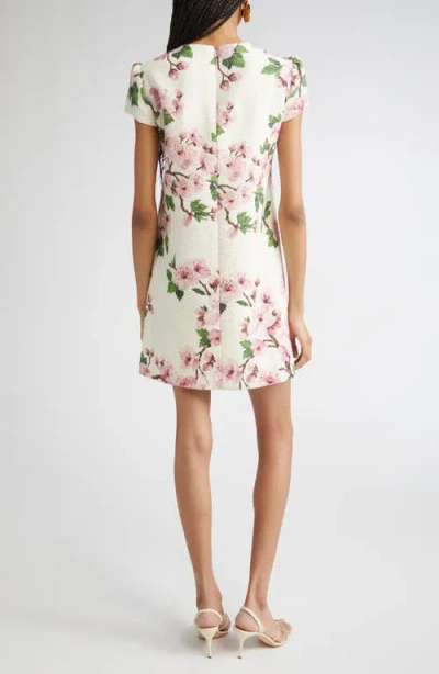 Oscar De La Renta Cherry Blossom Cap Sleeve Shift Dress