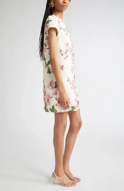 Oscar De La Renta Cherry Blossom Cap Sleeve Shift Dress