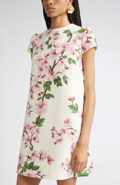 Oscar De La Renta Cherry Blossom Cap Sleeve Shift Dress