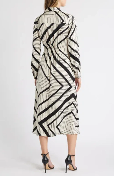 Zoe And Claire Stripe Wrap Waist Long Sleeve Midi Shirtdress In Animal Print