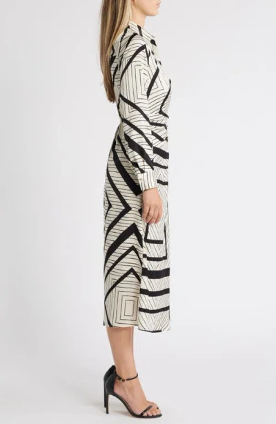 Zoe And Claire Stripe Wrap Waist Long Sleeve Midi Shirtdress In Animal Print