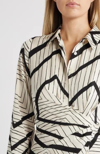 Zoe And Claire Stripe Wrap Waist Long Sleeve Midi Shirtdress In Animal Print