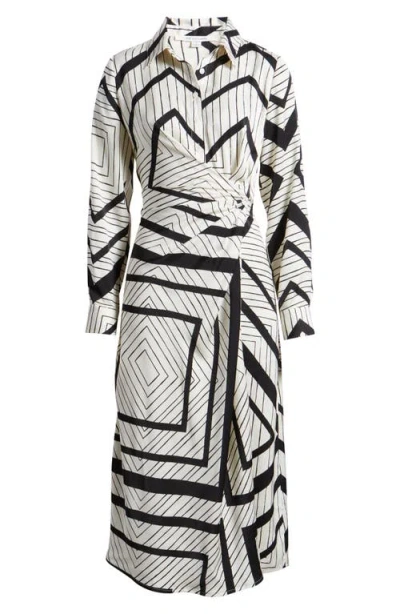 Zoe And Claire Stripe Wrap Waist Long Sleeve Midi Shirtdress In Animal Print