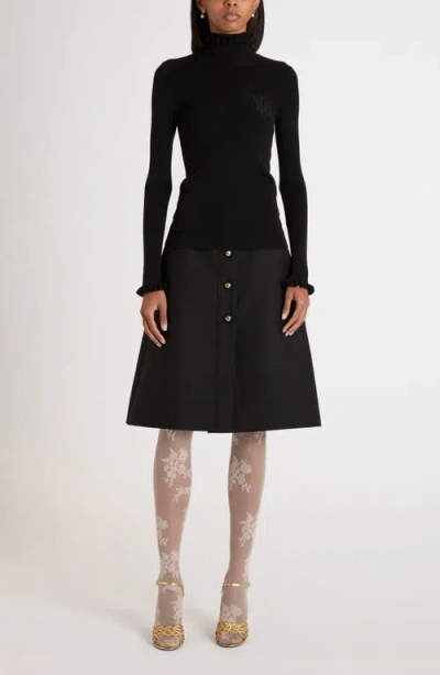 Valentino Garavani Ruffle Trim Rib Virgin Wool Sweater In Black