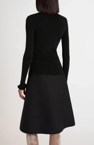 Valentino Garavani Ruffle Trim Rib Virgin Wool Sweater In Black