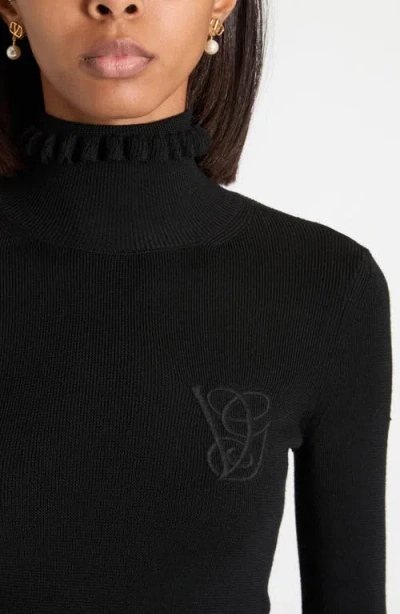 Valentino Garavani Ruffle Trim Rib Virgin Wool Sweater In Black