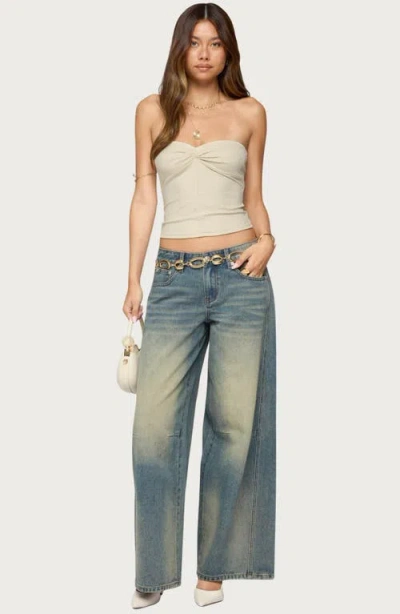 Edikted Lian Twist Front Strapless Crop Top In White