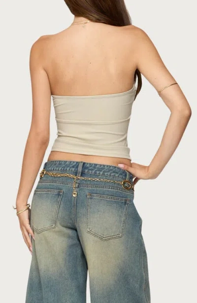 Edikted Lian Twist Front Strapless Crop Top In White