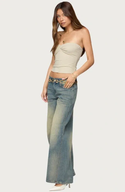 Edikted Lian Twist Front Strapless Crop Top In White
