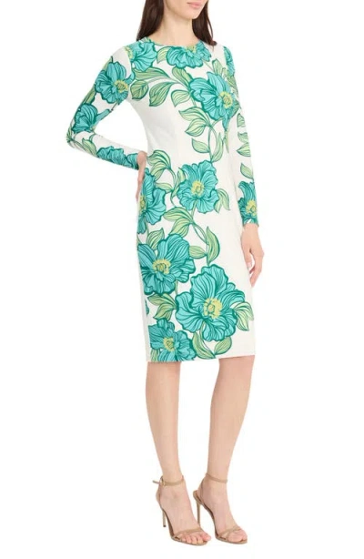 Maggy London Floral Long Sleeve Knit Midi Dress