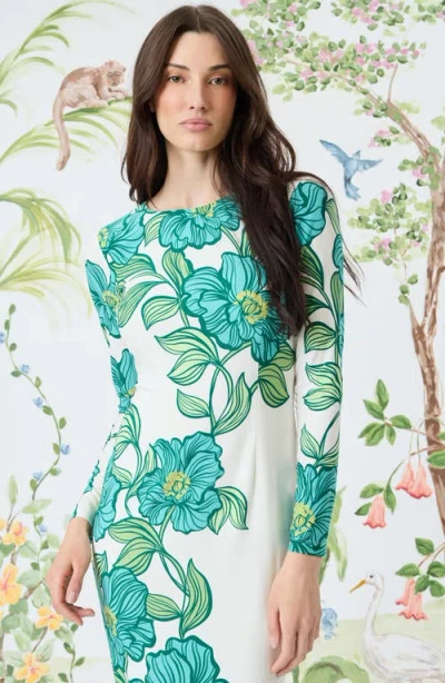 Maggy London Floral Long Sleeve Knit Midi Dress