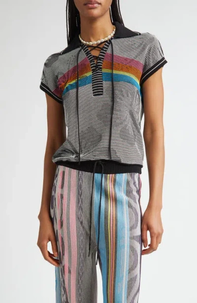 Paolina Russo Illusion Knit Lace-up Polo