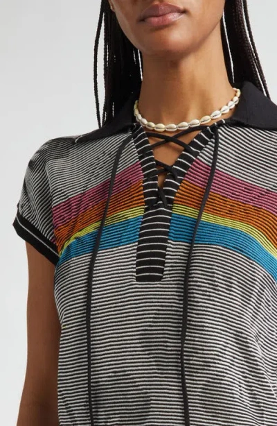 Paolina Russo Illusion Knit Lace-up Polo