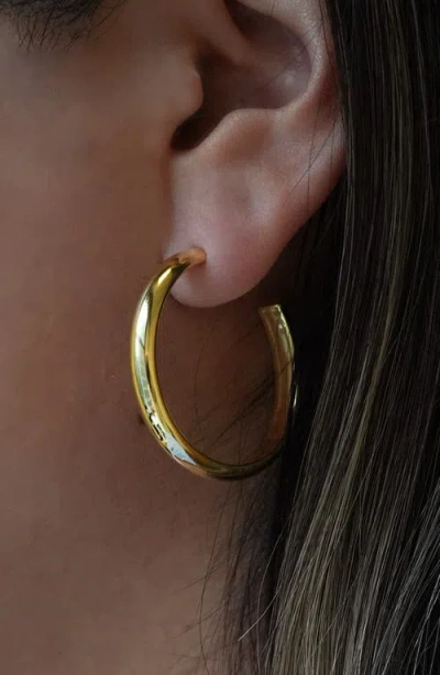 Argento Vivo Sterling Silver 18k Gold Plate Sterling Silver Flat Edge Hoop Earrings