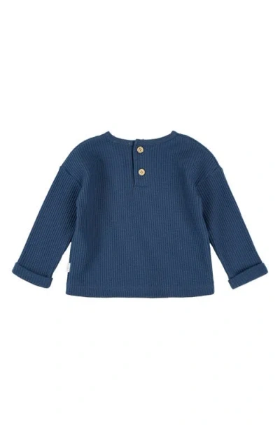 Firsts By Petit Lem Puppy Embroidered Thermal Top & Pants Set In Blue