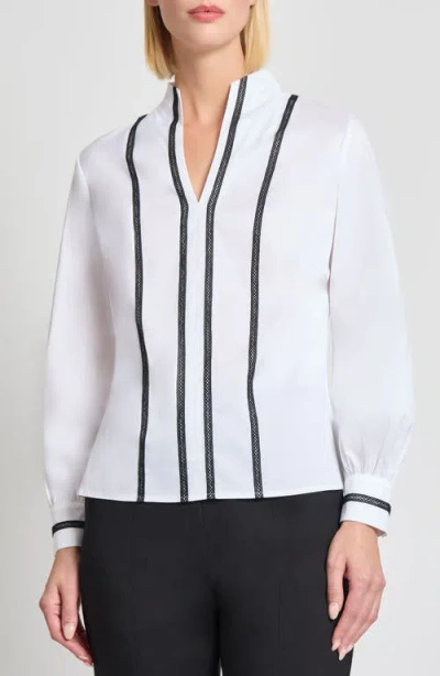 Misook Heritage Fit Ribbon Trim Cotton Blend Top