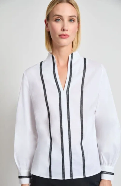 Misook Heritage Fit Ribbon Trim Cotton Blend Top
