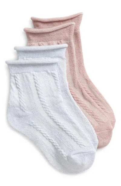 Nordstrom Kids' 2-pack Roll Cuff Cable Socks In Blue